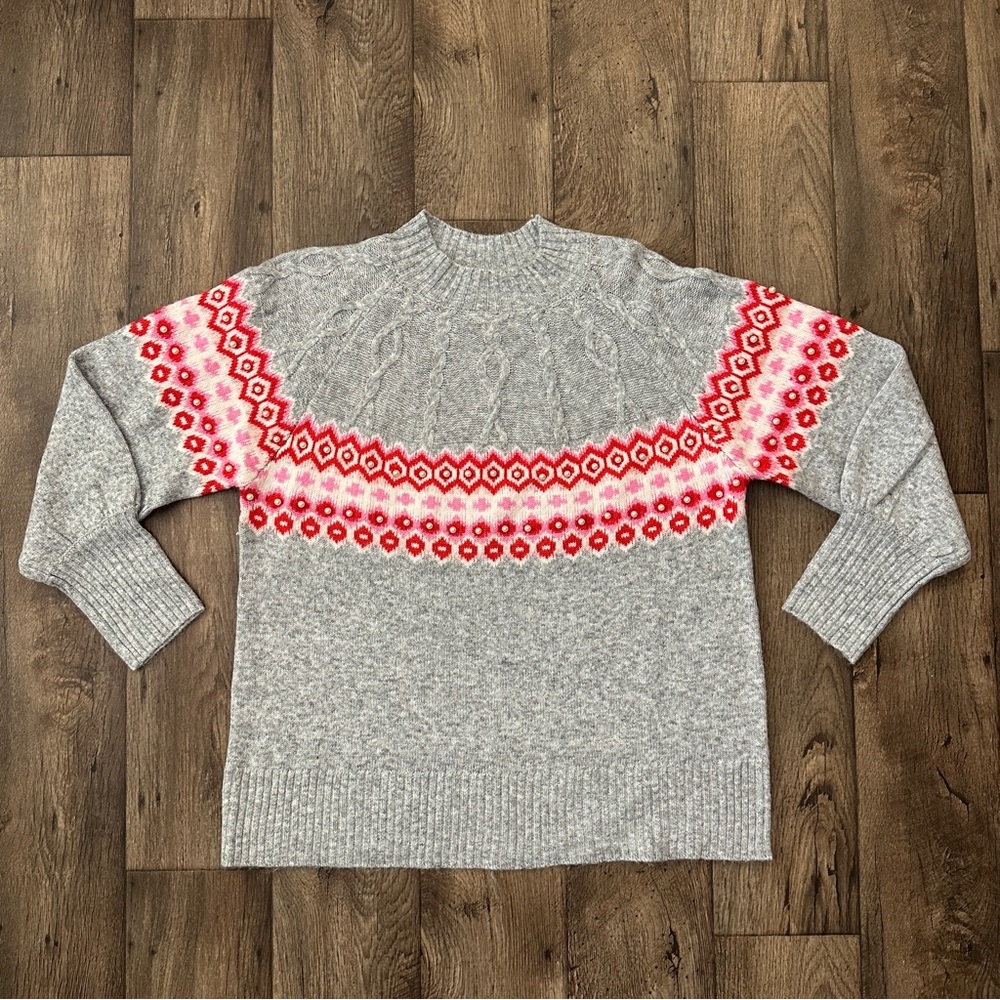 St. John’s Bay Winter Holliday Sweater Faux Pearl Decor Women’s Size 0X Gray